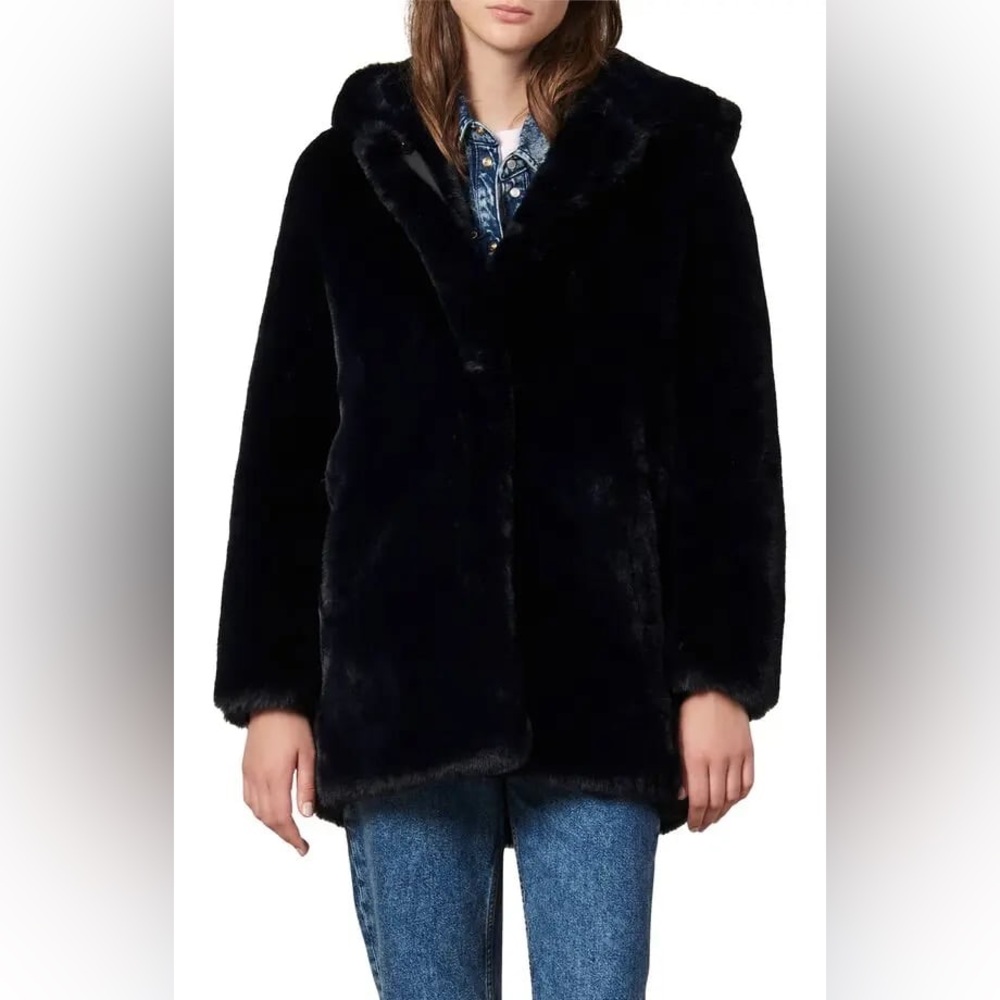Sandro Faux Fur Coat - Navy MC